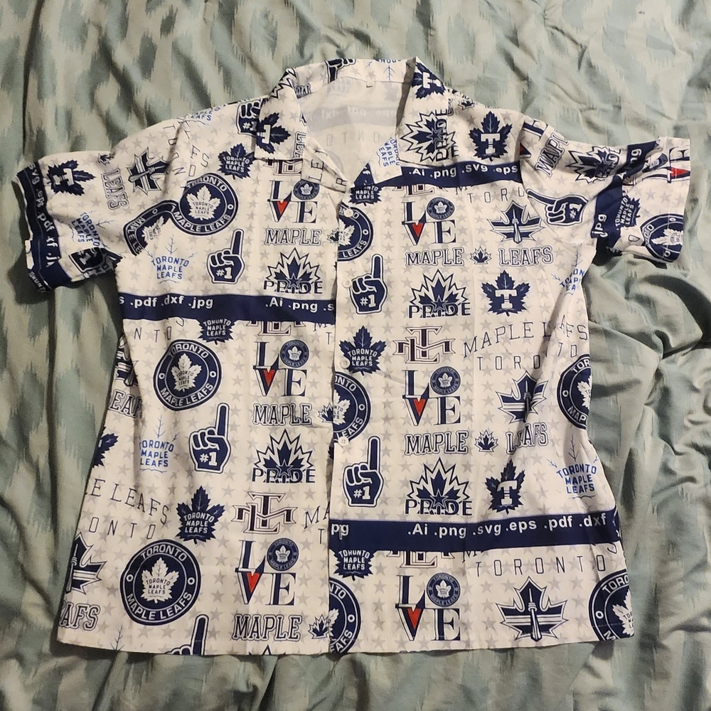 Toronto Maple Leafs Button Down Hawaiian‎ Shirt Men's Size 2XL Short Sleeve
